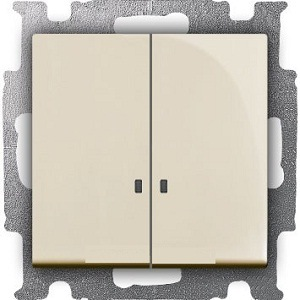 Выключатель с клавишей, 2-клавишный, с подсветкой, Basic 55, слоновая кость Выключатель с клавишей, 2-клавишный, с подсветкой, Basic 55, слоновая кость