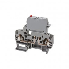 Клеммник пружинный с держ. предохр. (5х20, 5х25), откид.картридж, с индикацией 48VDC, на DIN-рейку, 4 мм.кв., (серый); YBK SLD 48VDC