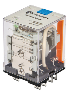 Силовое реле; 3 перекидных контакта 16А (= 220В DC) блокируемая кнопка проверки + светодиод