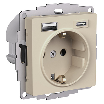 ATLASDESIGN РОЗЕТКА 16А с 2 USB A+C, 5В/2,4А/3,0А, 2х5В/1,5А, механизм, ПЕСОЧНЫЙ