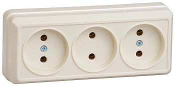 РС23-2-ОК Розетка 3местн. без з/к 10А откр.уст. ОКТАВА (кремовый)