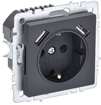 BRITE Роз. с з/к/ш 16А с USB A+A 2,1А РЮш10-1-БрГ граф. IEK