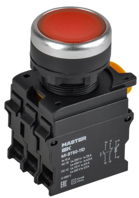 Кнопка с подсветкой d=22мм 1NO+1NC красная MASTER IEK