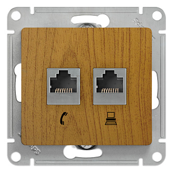 GLOSSA РОЗЕТКА двойная RJ11+RJ45, кат.5Е, механизм, ДЕРЕВО ДУБ GLOSSA РОЗЕТКА двойная RJ11+RJ45, кат.5Е, механизм, ДЕРЕВО ДУБ