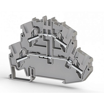 Клеммник на DIN-рейку двухуровневый (Push-in) 4 мм.кв. (серый); PFT 4 2P