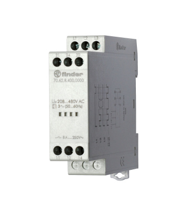 Контрольное реле для 3-фазных сетей; обрыв/чередование фаз, фиксированные регулировки; выход 2CO 8А; модульное, ширина 22.5мм; степень защиты IP20; специальная версия для Ж/Д-транспорта