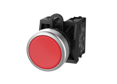 Кнопка серии TS2 с металлическим кольцом, плоский тип, мгновенное действие, красн.