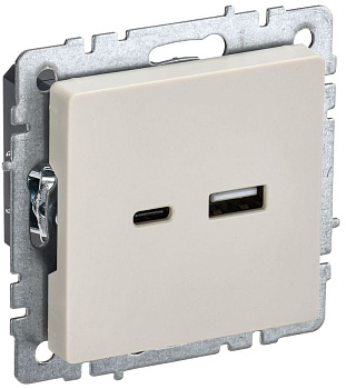 BRITE Роз. USB A+C 18Вт РЮ11-1-БрКр беж. IEK BRITE Роз. USB A+C 18Вт РЮ11-1-БрКр беж. IEK