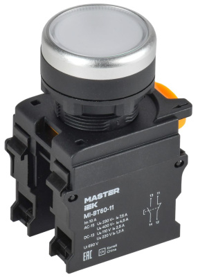 Кнопка d=22мм 1NO+1NC белая MASTER IEK
