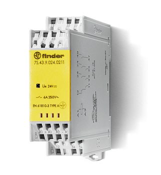 Модульное электромеханическое реле безопасности (реле с принудительным управлением контактами) SIL3; 2NO+1NC+1 AUX(доп.контакт) 6A; контакты AgSnO2; катушка 24В DC; винтовые клеммы; ширина 22.5мм;  степень защиты IP20