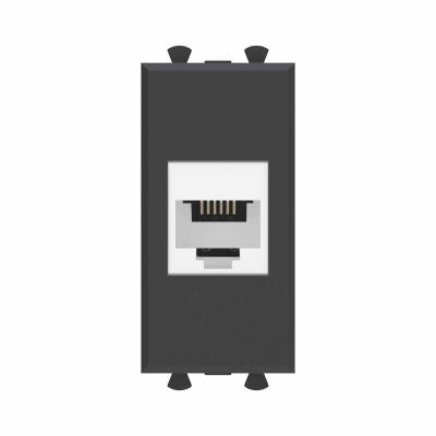 Телефонная розетка RJ-12 без шторки модульная, "Avanti", "Черный матовый", 1 модуль