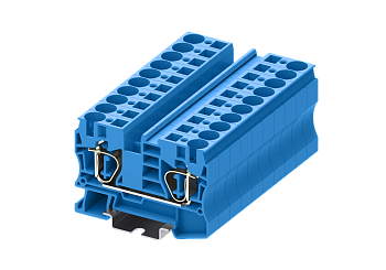 Клемма на DIN-рейку пружин. 10 мм2 2 конт. проходная синяя