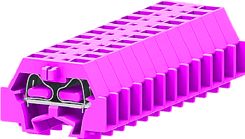 1-1 концевая проходная клемма с боковым подключением с крепёжными фланцами серии 241, розовая