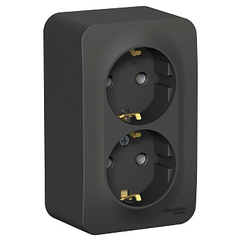 BLANCA О/У РОЗЕТКА двойная с заземлением без шторок, 16А, 250В, АНТРАЦИТ