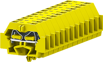 1-1 проходная клемма с боковым подключением с защёлкивающимися ножками серии 242, жёлтая