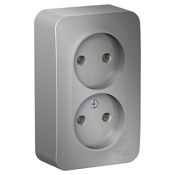 BLANCA О/У РОЗЕТКА двойная без заземления без штор., 16А, 250В, АЛЮМИНИЙ