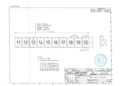ZB8-10P-19-02A(H), Маркировка для клемм DC, 8,2мм, 11-20 (10 шильдиков), пласт