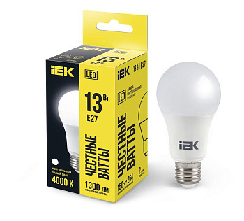 Лампа LED A60 шар 13Вт 230В 4000К E27 IEK