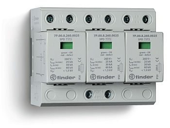 Устройство защиты от импульсных перенапряжений УЗИП тип 1+2 (3 варистор/искровый разрядник); модульный, ширина 108мм; степень защиты IP20