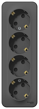 BLANCA О/У РОЗЕТКА 4-я с заземл. со шторк. ИЗОЛ.ПЛ.,16А, 250В, АНТРАЦИТ