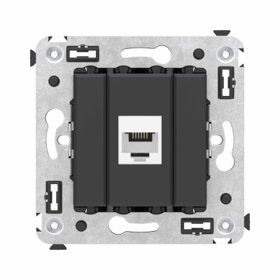 Телефонная розетка RJ-12 без шторки в стену одинарная, "Avanti", "Черный матовый"