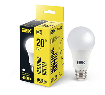Лампа LED A60 шар 20Вт 230В 4000К E27 IEK