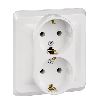 ЭТЮД С/У двойная РОЗЕТКА с заземлением без шторок 16А 250B, БЕЛЫЙ, Россия