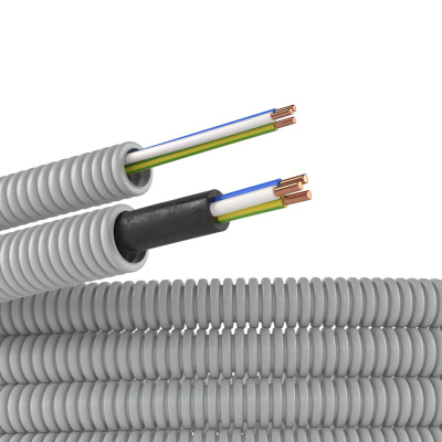 Электротруба ПВХ гибкая гофр. д.16мм, цвет серый, с проводом ПуВ 3х1,5мм² РЭК "ГОСТ+", 25м