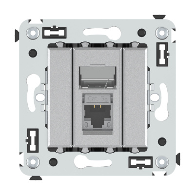 Компьютерная розетка RJ-45 в стену, кат.5e одинарная экранированная, "Avanti","Закаленная сталь"