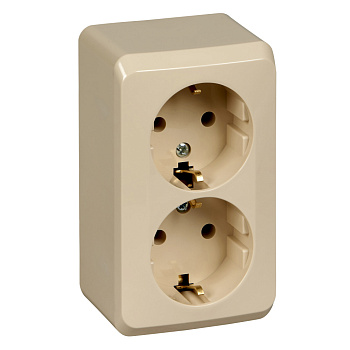 ЭТЮД О/У двойная РОЗЕТКА с заземлением без шторок 16А 250B, КРЕМОВЫЙ, Россия
