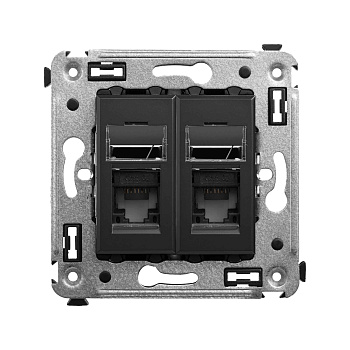 Компьютерная розетка RJ-45 в стену, кат.6А двойная, "Avanti", "Черный матовый"