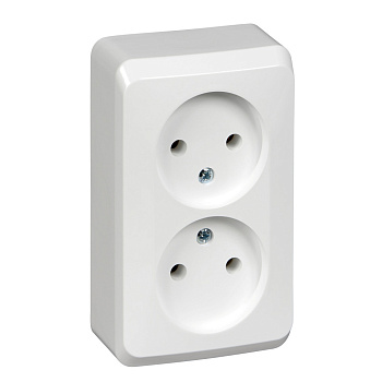 ЭТЮД О/У двойная РОЗЕТКА без заземления без шторок 16А 250B, БЕЛЫЙ, Россия