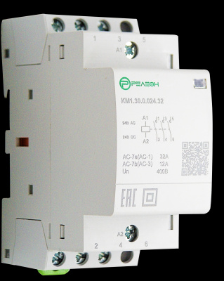 Модульный контактор 3НО контакта 32А (~/= 24В AC/DC)