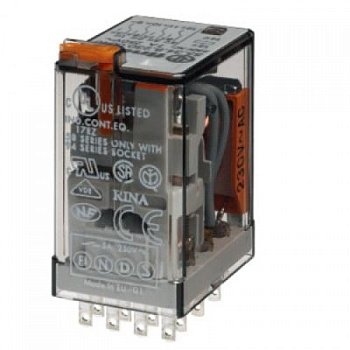 Миниатюрное универсальное электромеханическое реле; 4CO 7A; контакты AgNi; катушка 240В АC; степень защиты RTI; опции: кнопка тест + мех.индикатор