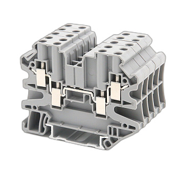 Клемма проходная, винтовой зажим, 4 точки подключения, 2.5 кв.мм, серая