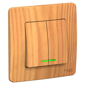 BLANCA С/У 2-клавишный ВЫКЛЮЧАТЕЛЬ (сх.5) с подсв., 10А, 250В, ЯСЕНЬ